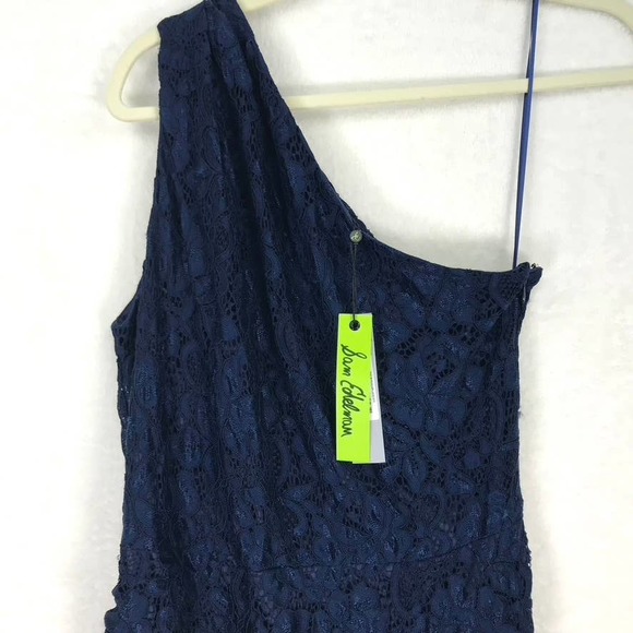 NWT Sam Edelman Womens One Shoulder Lace Ruched Dress Size 10 Navy  Bodycon - Picture 7 of 12